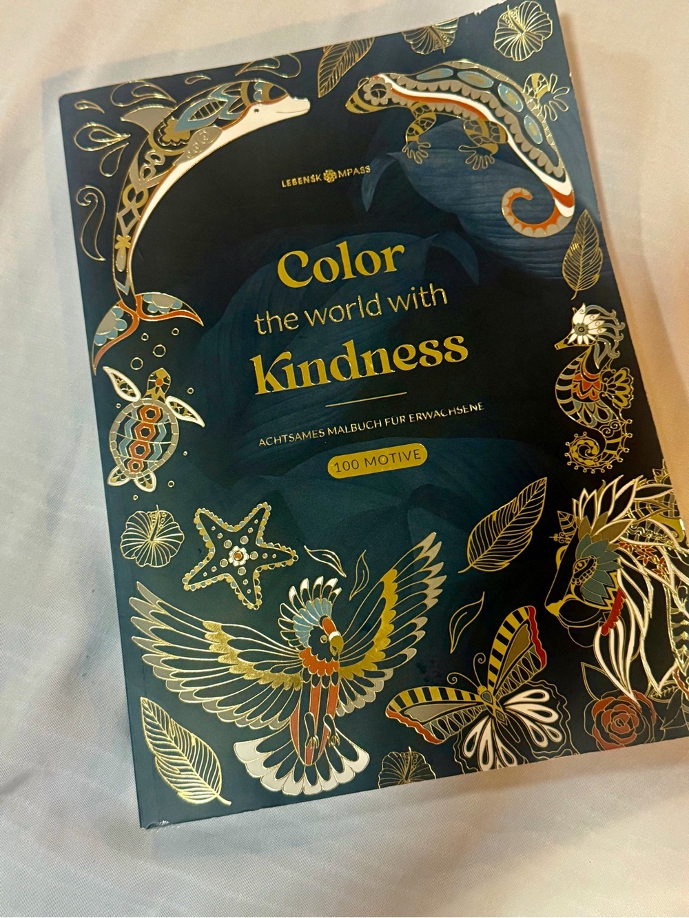 Color the World with Kindness Adult Coloring Book — Teal & Gold